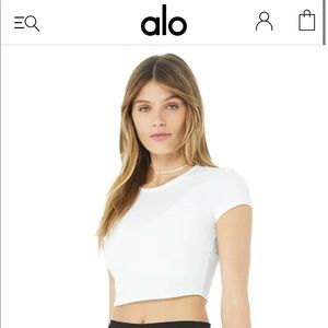 ALO Yoga White and Black Cropped Knit Top